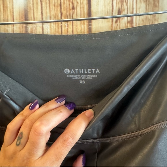 Athleta Women’s All Over Gleam Tight Faux Leather Arbor Olive Leggings Size XS - Picture 10 of 12
